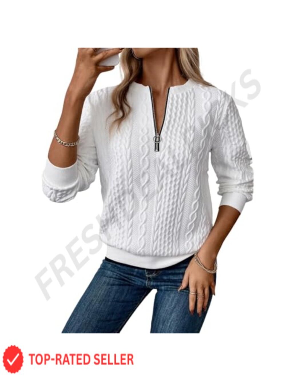 XNC Womens Textured Quarter Zip Long Sleeve Sweatshirt Pullover Top